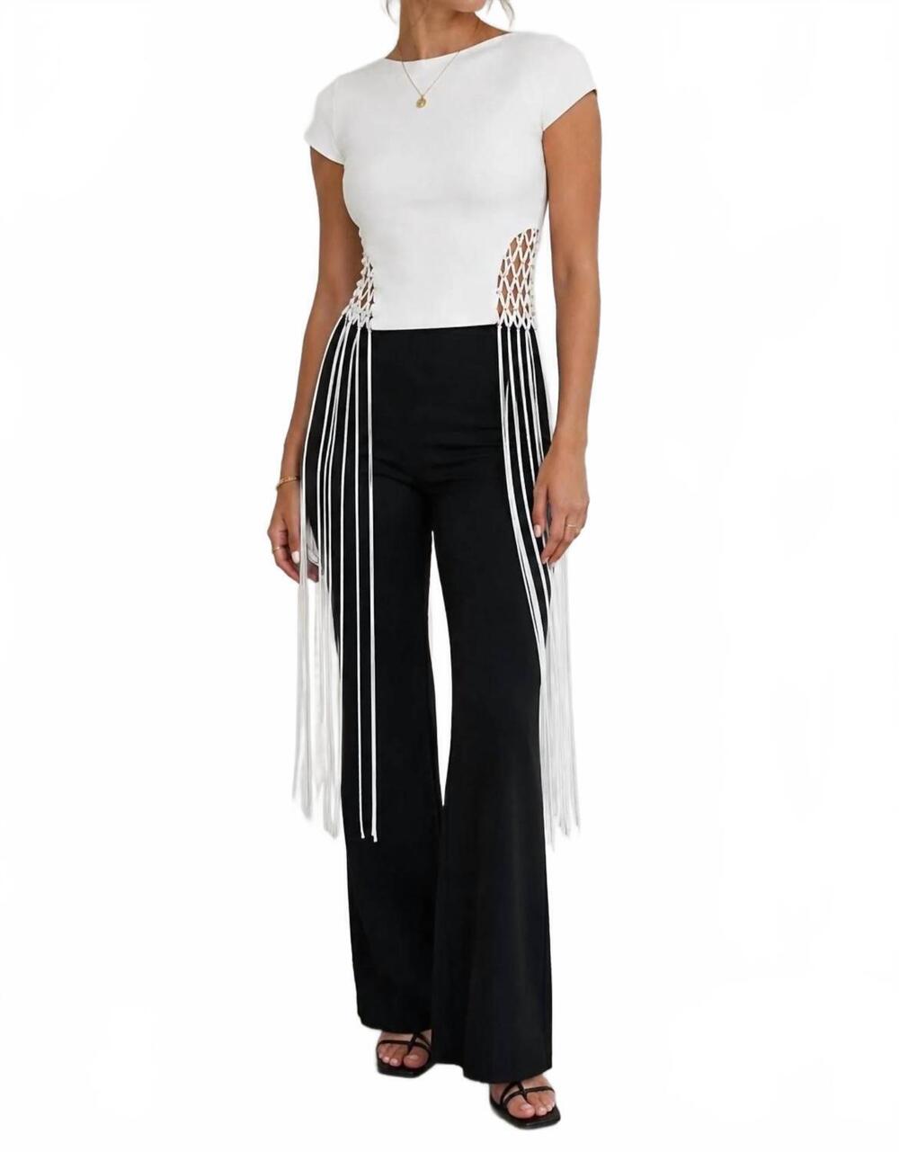 NEW AKALIA leona fringe top in white